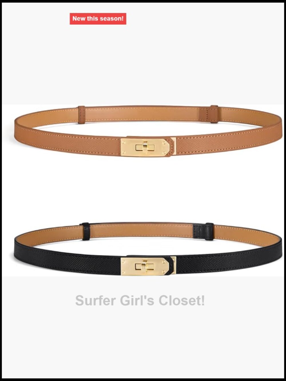 Women's Skinny Leather Belt No-Hole Adjustable Gold Buckle Dress Belt